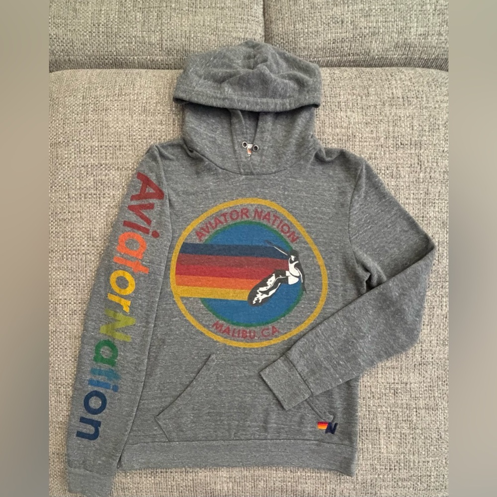 Aviator Nation 🌈 Grey Malibu Logo Hoodie Unisex Size Medium